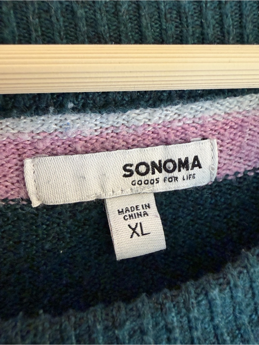 Sonoma Striped Crewneck Sweater in Dark Purple with Pink and Periwinkle Size XL - Picture 3 of 3